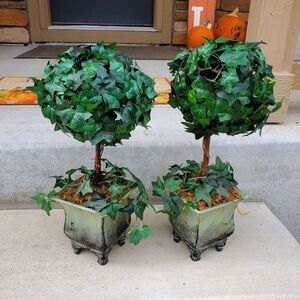 Elegant Green Artificial Ivy Topiary Set 2pc Home Decor Home Accent EUC